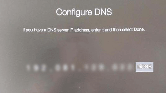 Apple TV Configure DNS screen