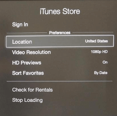 Apple TV iTunes store screen