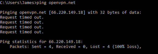 China DNS spoofing example ping result