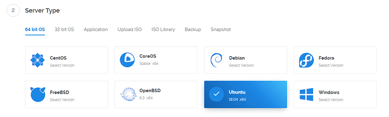Vultr server type selection section