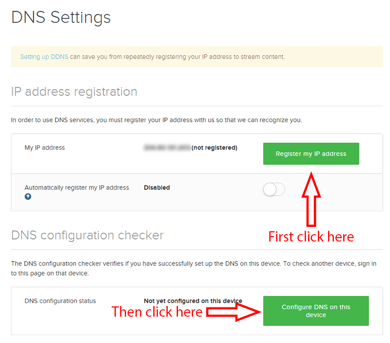Screenshot showing ExpressVPN website dashboard DNS settings page.