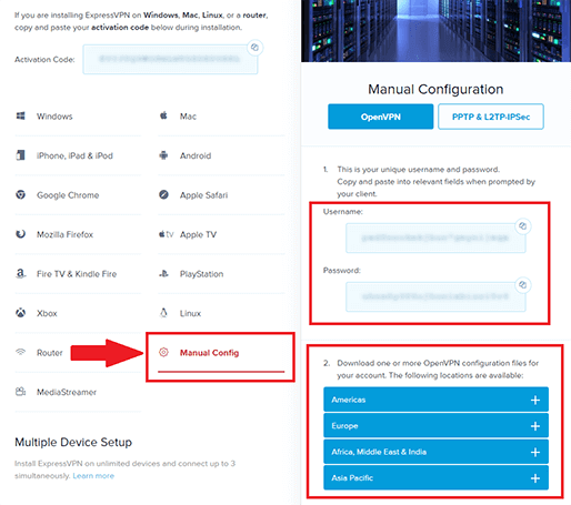 Screenshot of ExpressVPN manual OpenVPN setup page on the ExpressVPN website.