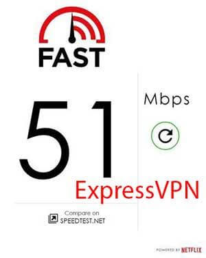 fast.com ExpressVPN test result - 51Mbps