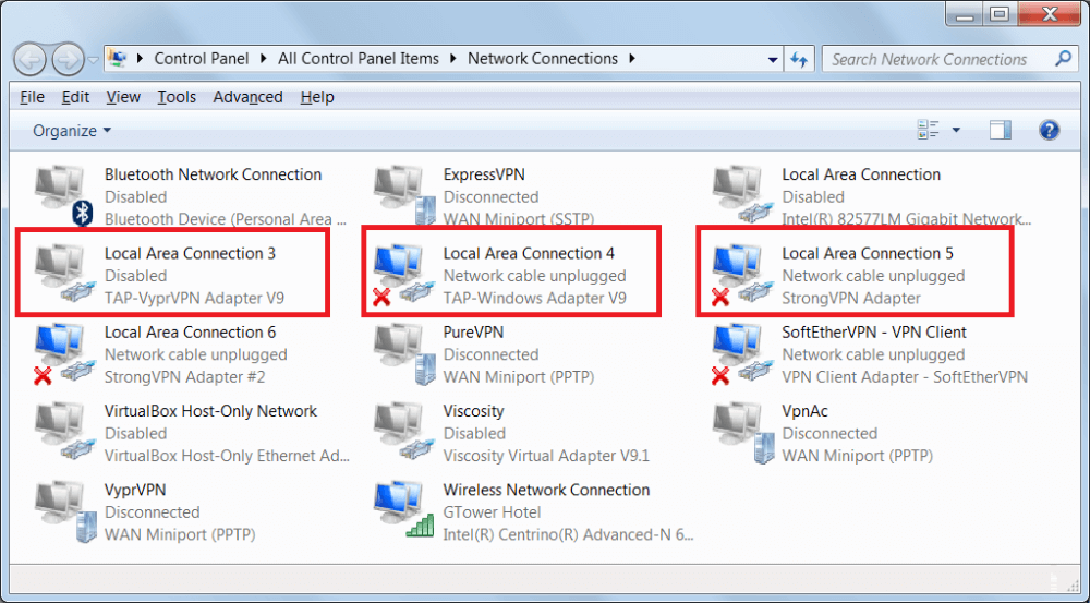 Screenshot showing network adapters