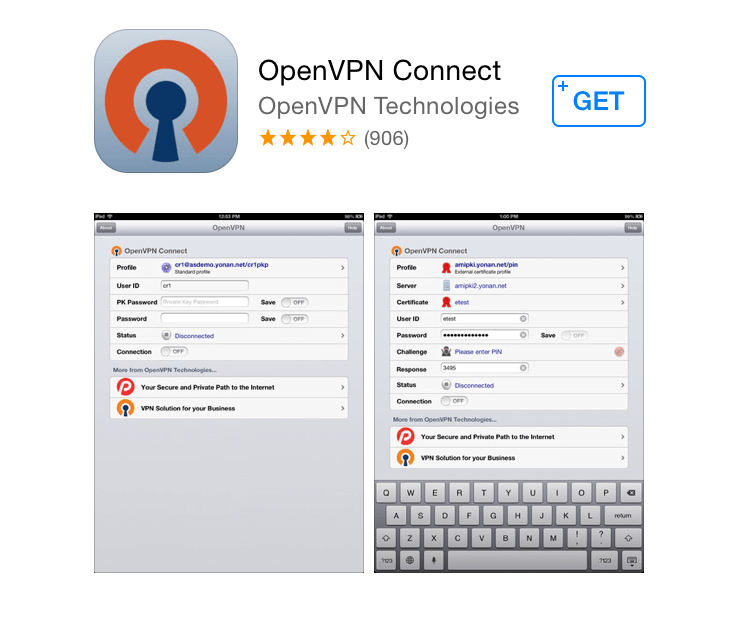 Screenshot of the OpenVPN Connect app on the iOS app store.