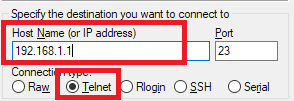 Connect to router by telnet with Putty