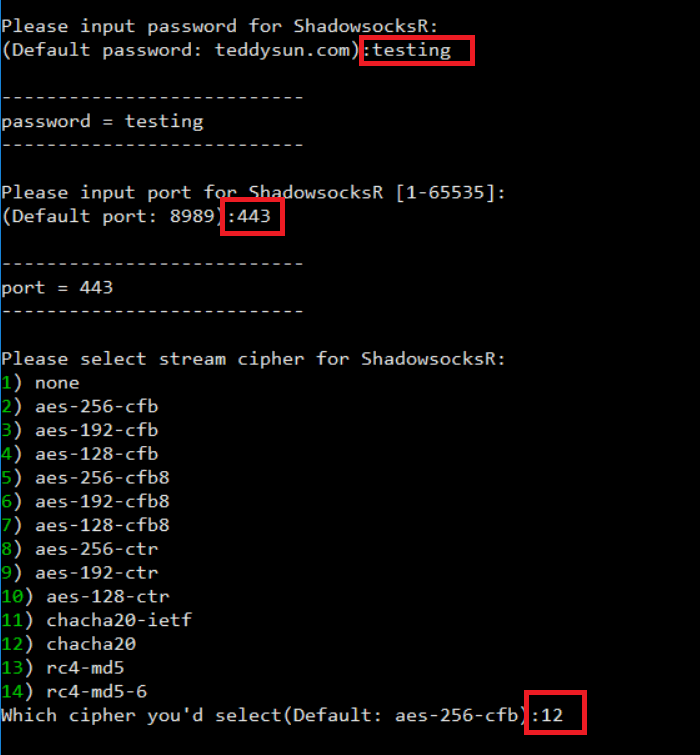 Configuration script options 1/2