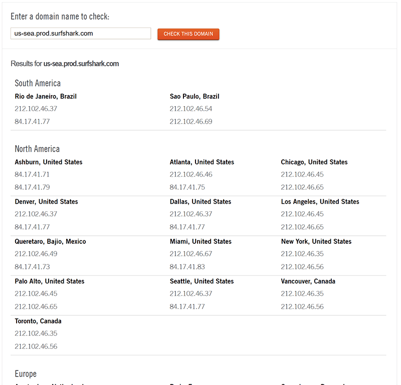 OpenDNS cache check website. Result of Seattle location hostname.