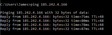 Output of Surfshark Shadowsocks server successful ping