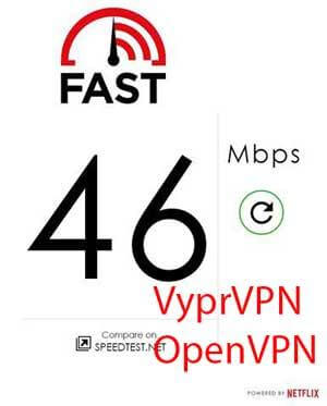 fast.com VyprVPN test result - 46Mbps