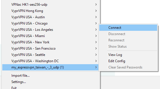 Screenshot of Windows OpenVPN GUI connect connect.